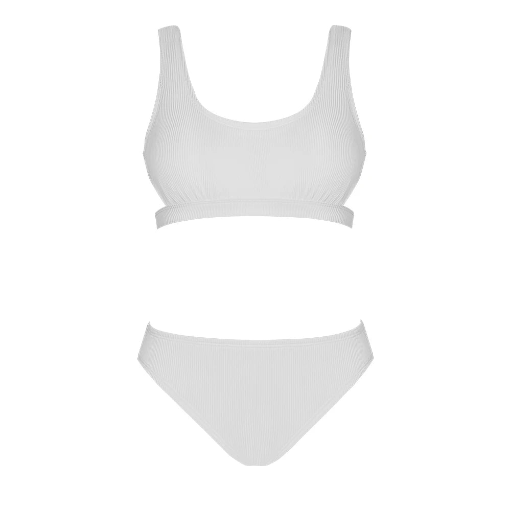 Plain Hollow out Padded Two Pieces Swimwear