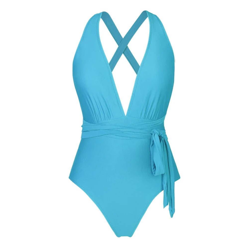 Plunging Tie Front One-Piece Swimsuit