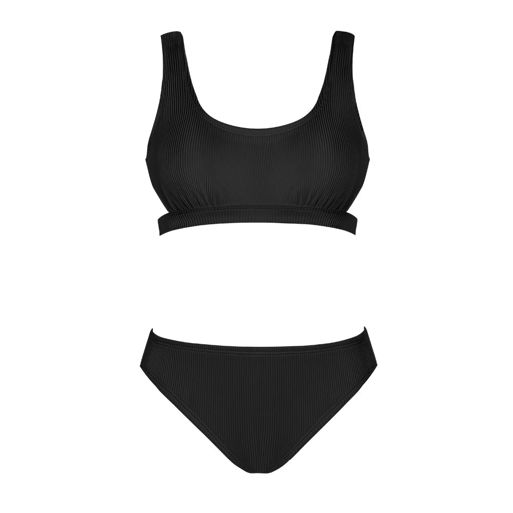 Plain Hollow out Padded Two Pieces Swimwear