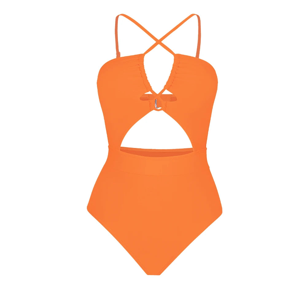 Cut Out One-Piece Backless Swimsuit Orange