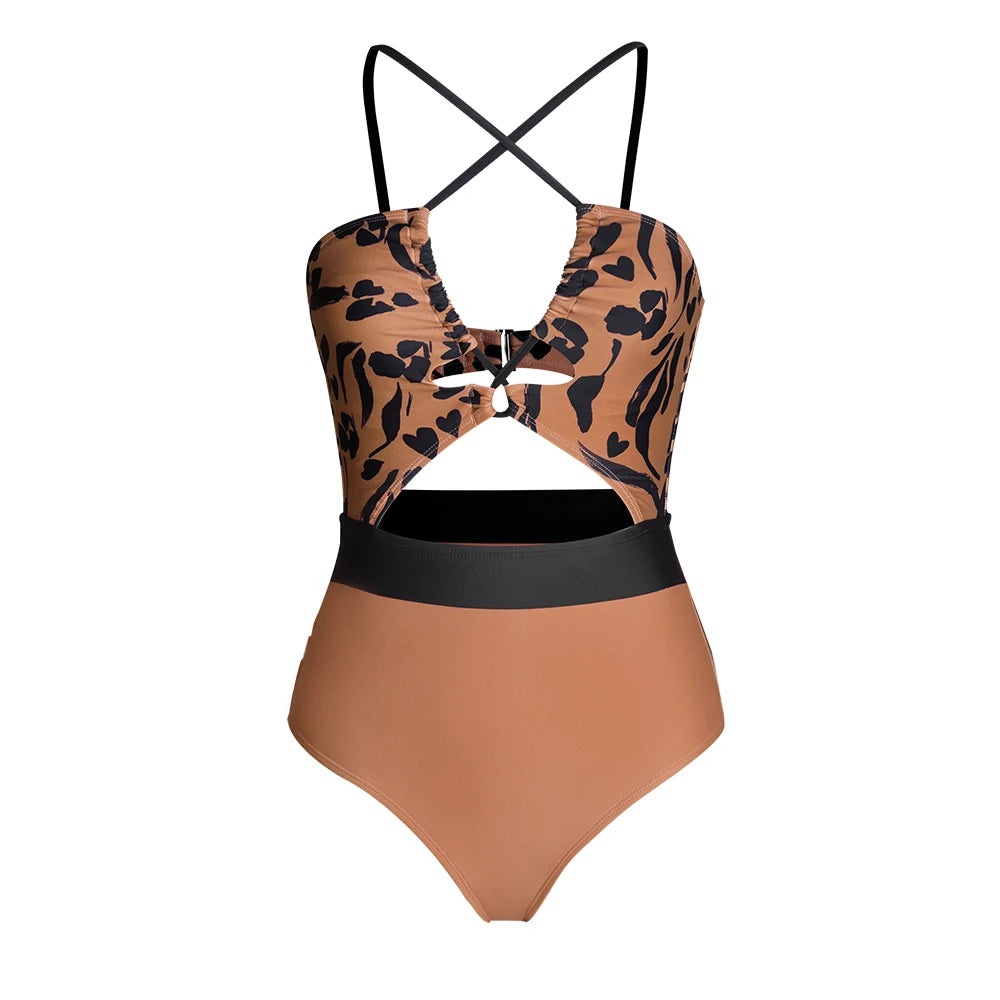 Cut Out One-Piece Backless Swimsuit Leopard