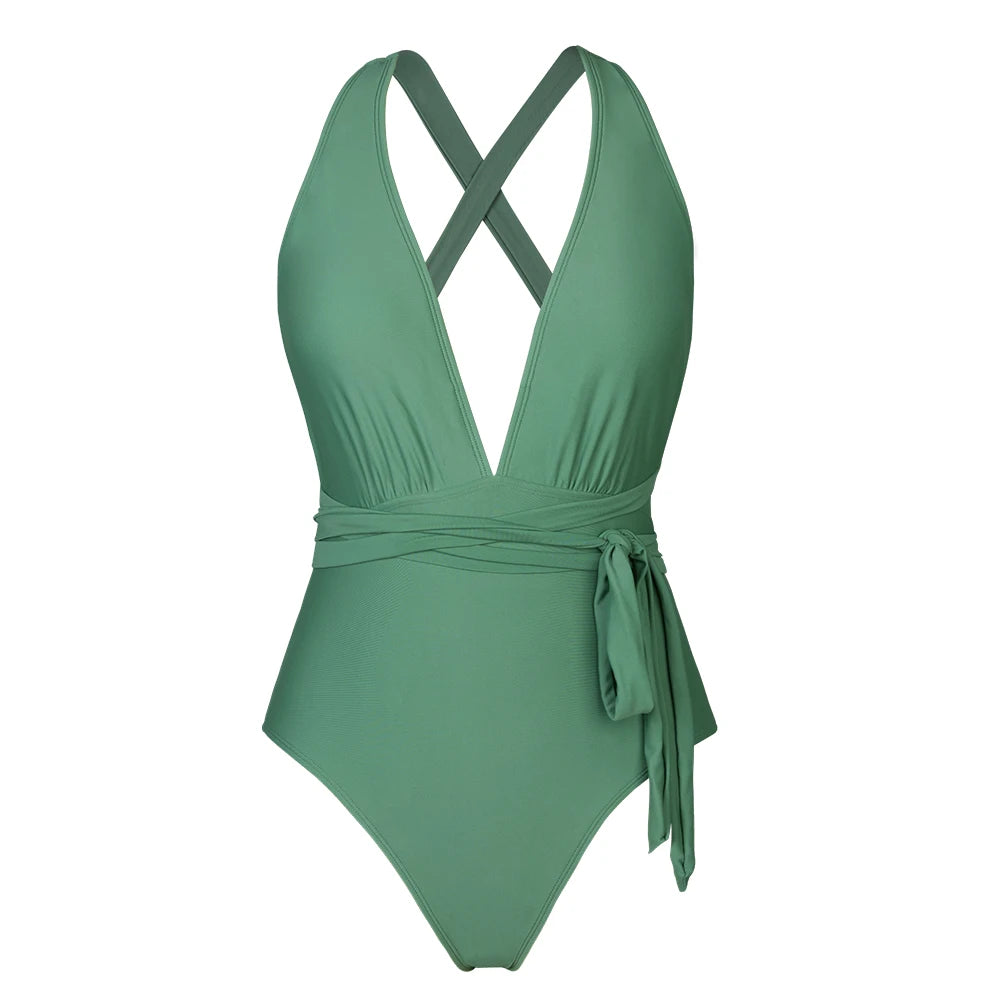 Plunging Tie Front One-Piece Swimsuit