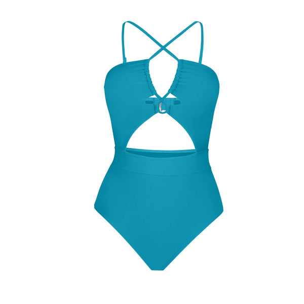 Cut Out One-Piece Backless Swimsuit Blue