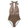 Deep V-neck Halter One-Piece Swimsuit Leopard