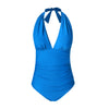 Deep V-neck Halter One-Piece Swimsuit Blue