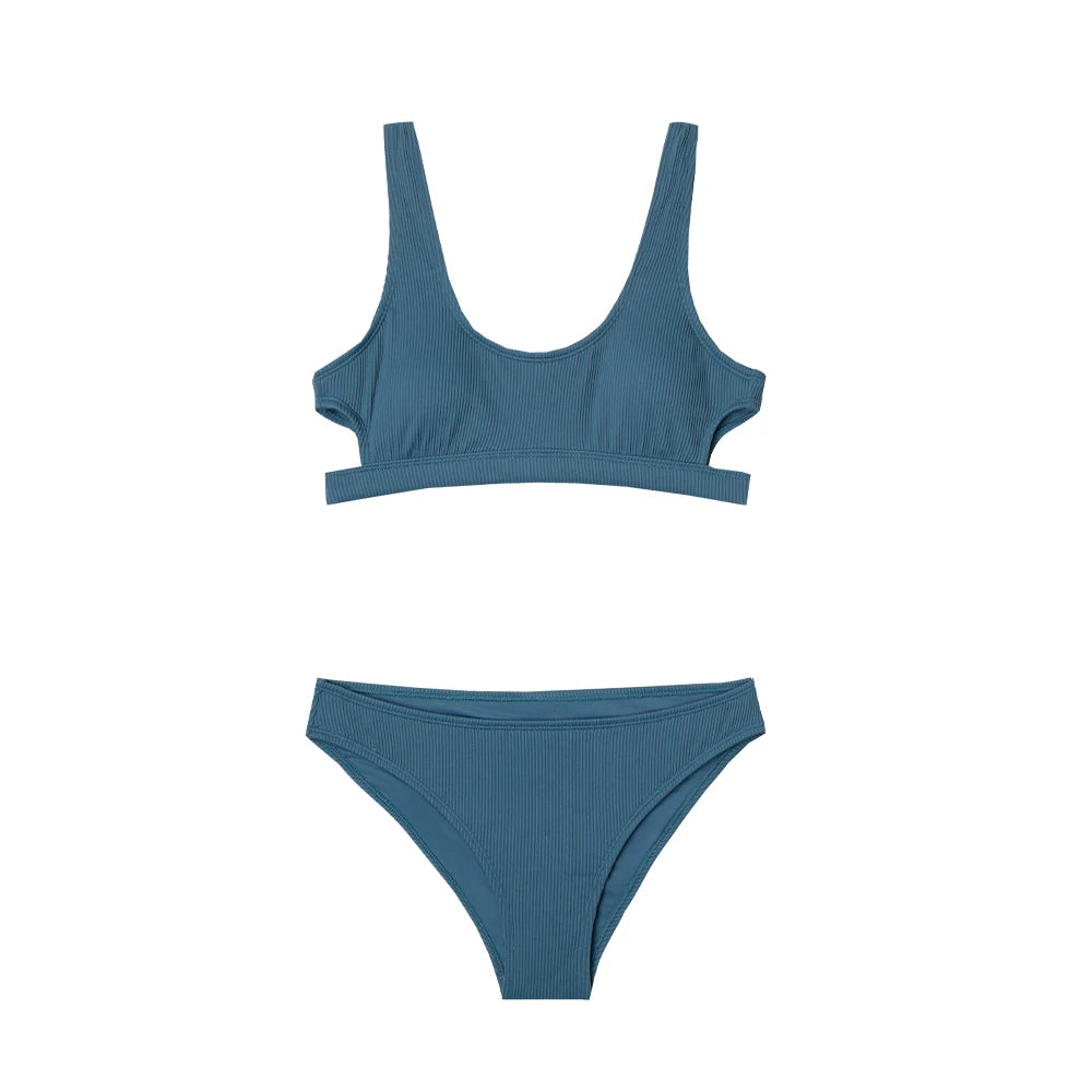 Plain Hollow out Padded Two Pieces Swimwear