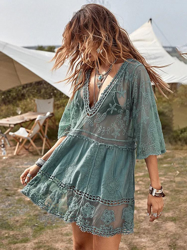 Deep V Neck Boho Beach Dress