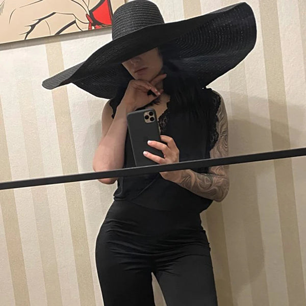 Foldable Oversized Sun Hat Black