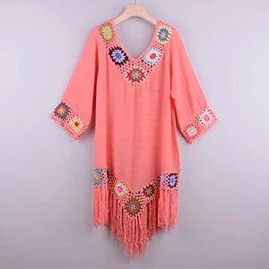 Bikini Cover Up With Fringe Trim flat view pink