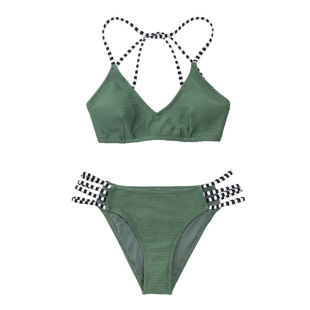 Ribbed Strappy Low Waist Bikini Set