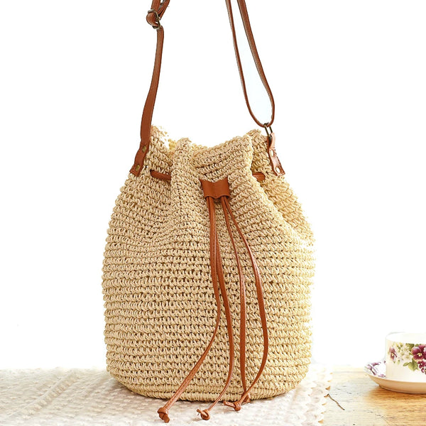 Casual Rattan Shoulder Bag beige