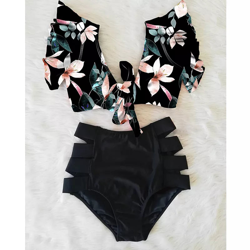 Sexy High Waist Floral Print Bikini Swimwear