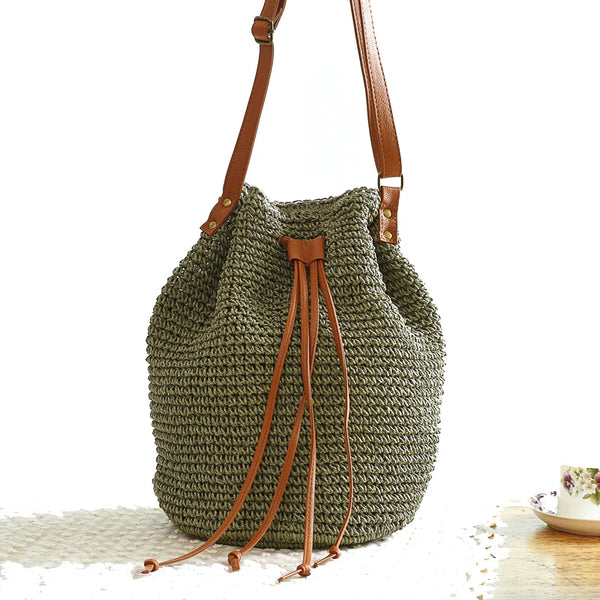 Casual Rattan Shoulder Bag green