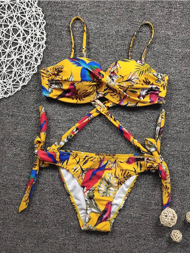 Floral Print Bandeau Bikini Set