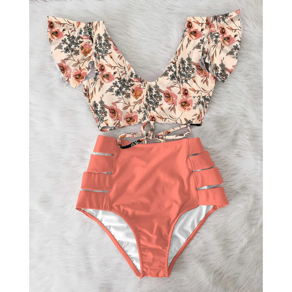 Sexy High Waist Floral Print Bikini Swimwear