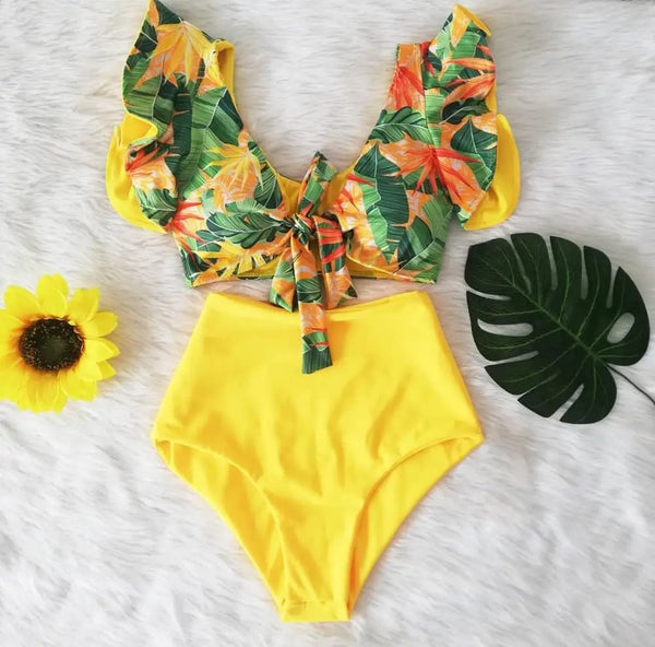 Sexy High Waist Floral Print Bikini Swimwear