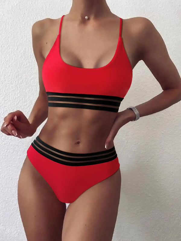 Webbing Patchwork Push Up Bikini Set