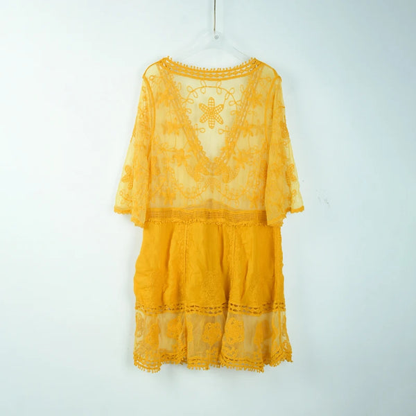 Deep V Neck Boho Beach Dress yellow