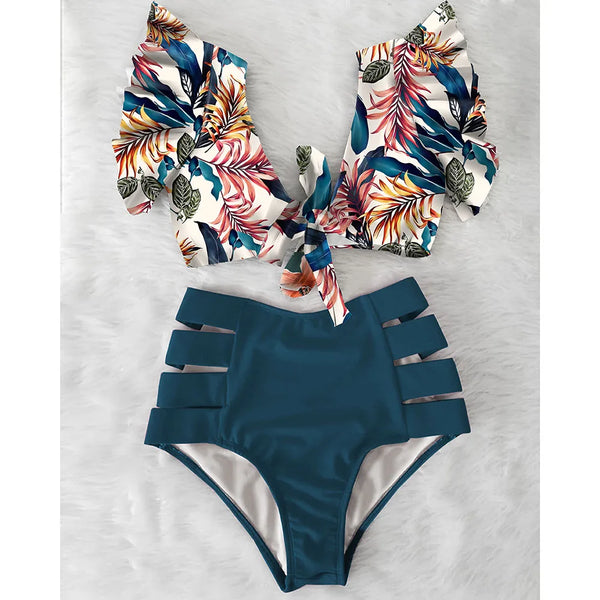 Sexy High Waist Floral Print Bikini Swimwear