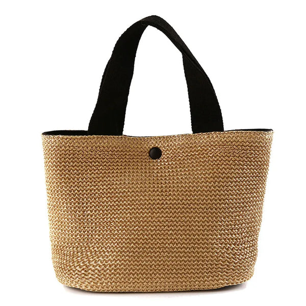 Beach Straw Handbag black handle