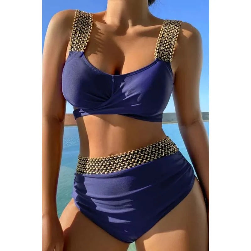 High Waist Bikini Patchwork Twisted Swimsuit