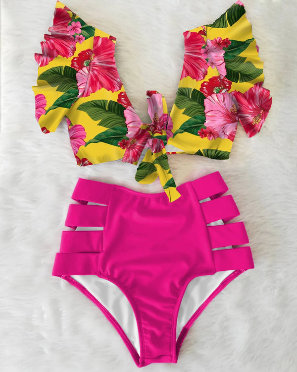 Sexy High Waist Floral Print Bikini Swimwear