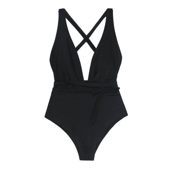 Plunging Tie Front One-Piece Swimsuit