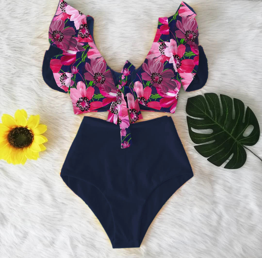 Sexy High Waist Floral Print Bikini Swimwear