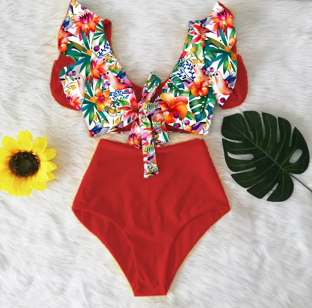 Sexy High Waist Floral Print Bikini Swimwear