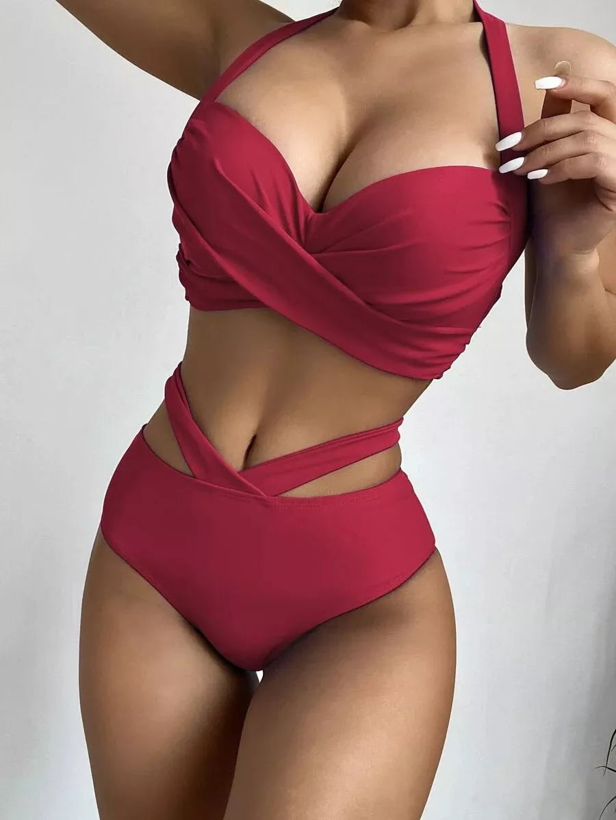 Sexy Push Up Solid Halter Bikinis