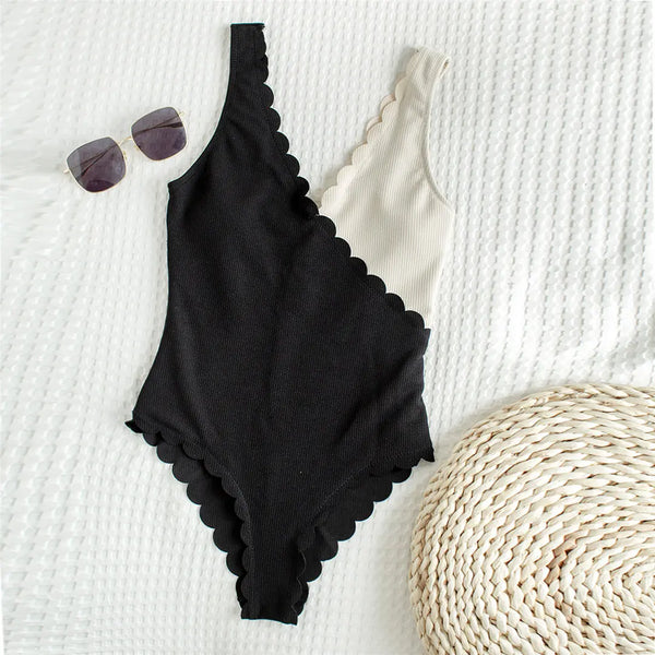 Black & White Scallop One Piece Swimsuit