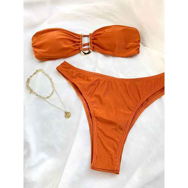 Sexy Bandeau Ruffles Bikini Set