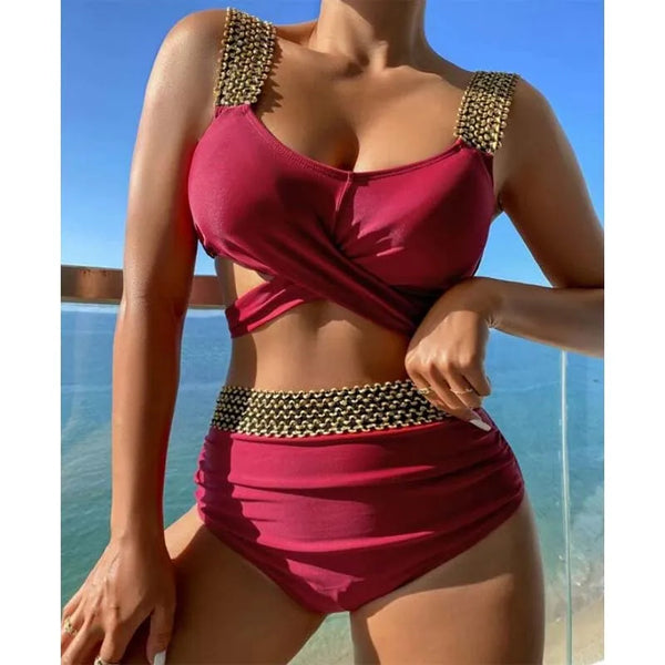 High Waist Bikini Patchwork Twisted Swimsuit