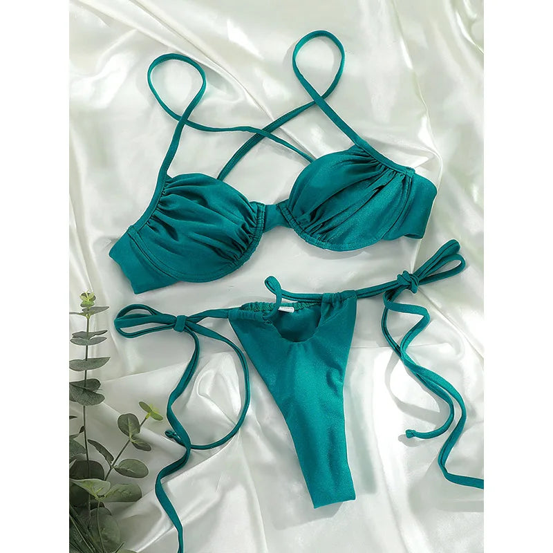 Classy Push Up Bikini Swimsuit Blue