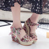 Floral High Heels Wedge Sandals