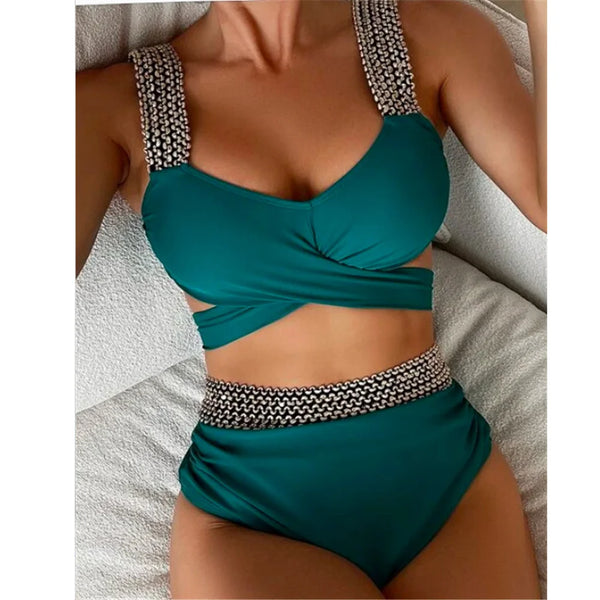 High Waist Bikini Patchwork Twisted Swimsuit