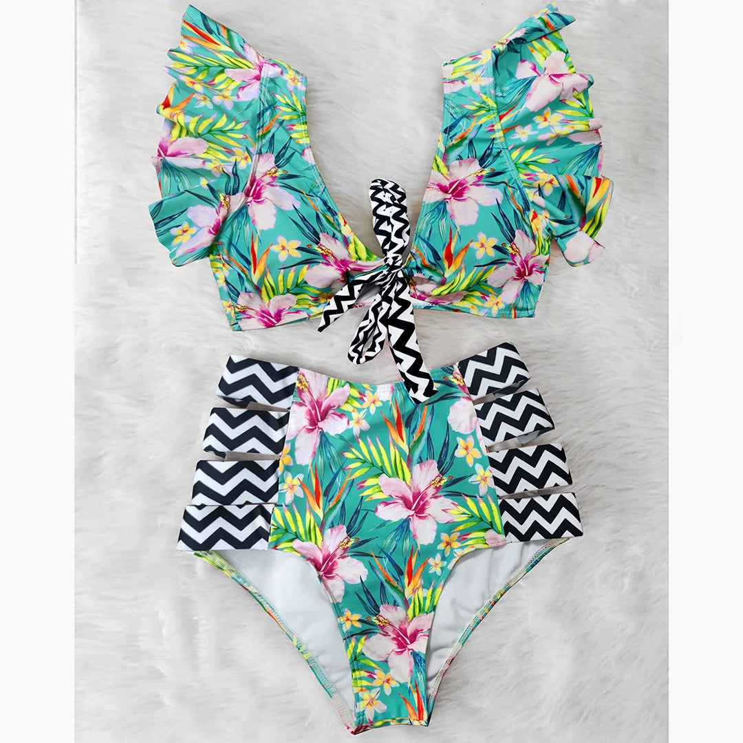 Sexy High Waist Floral Print Bikini Swimwear