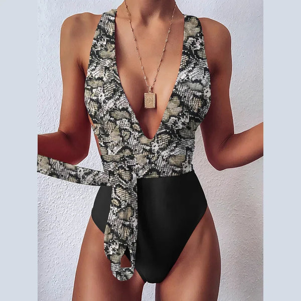 Push Up Lace Up Bandage One Piece Swimsuit