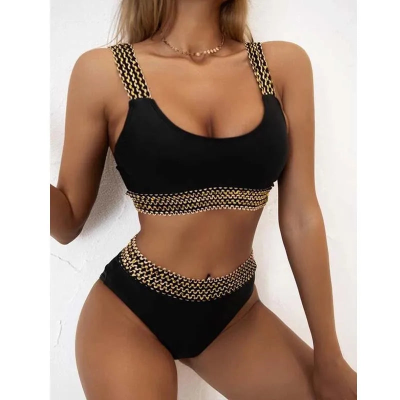 High Waist Bikini Patchwork Twisted Swimsuit