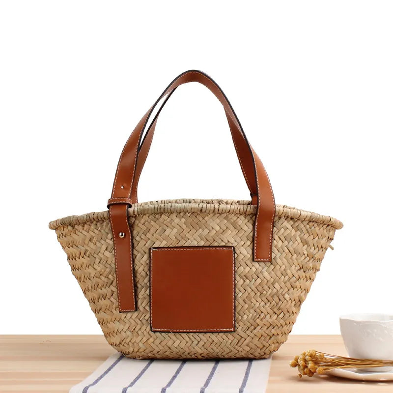 Casual Rattan Large Capacity Tote Bag Brown