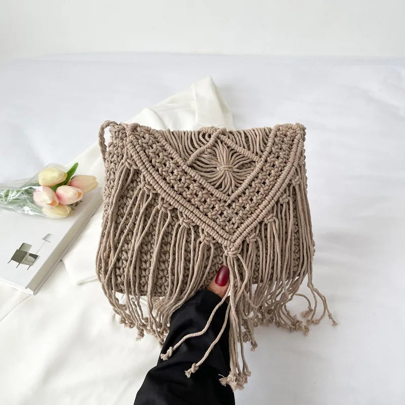 Fashion Woven Hollow Shoulder Crossbdoy Bag brown