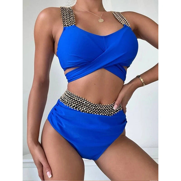 High Waist Bikini Patchwork Twisted Swimsuit