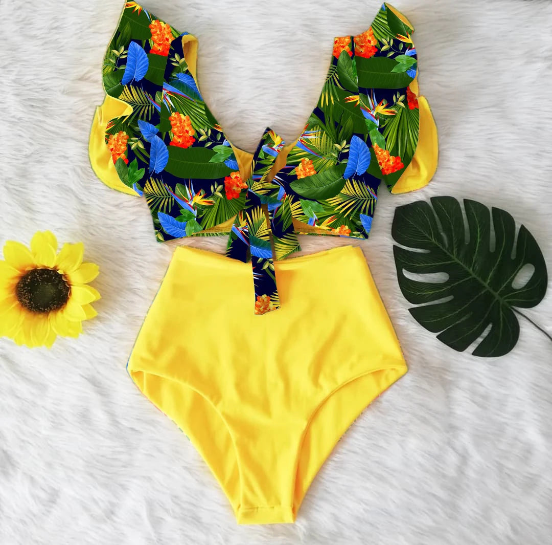 Sexy High Waist Floral Print Bikini Swimwear