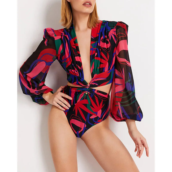 Retro Floral Long Sleeve One Piece