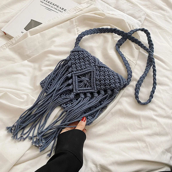 Blue Fashion Woven Hollow Shoulder Crossbdoy Bag