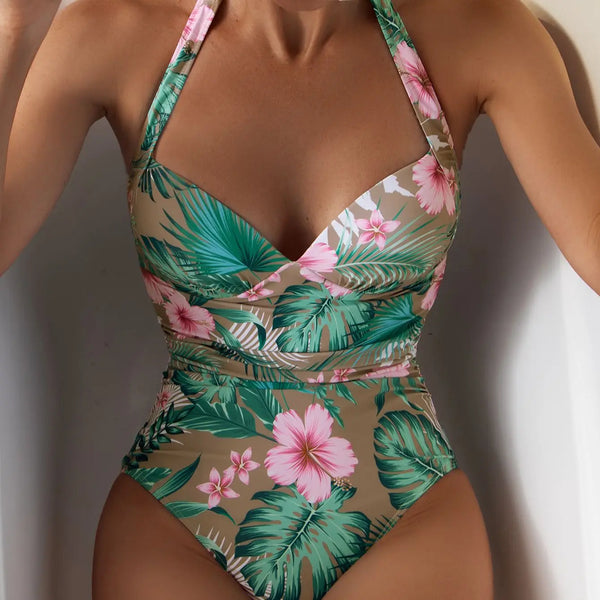 Printed Push Up Halter One Piece