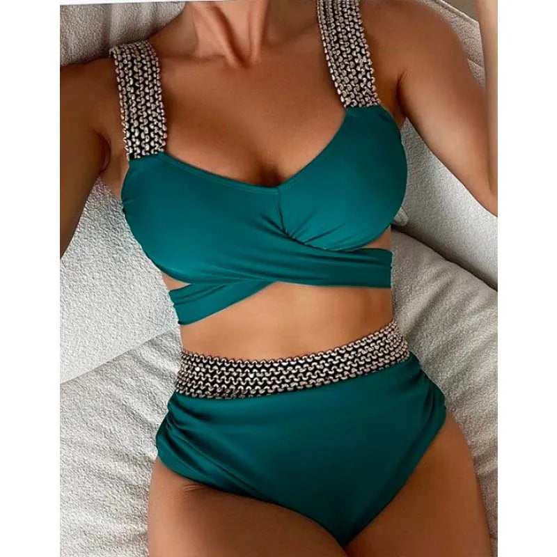 High Waist Bikini Patchwork Twisted Swimsuit