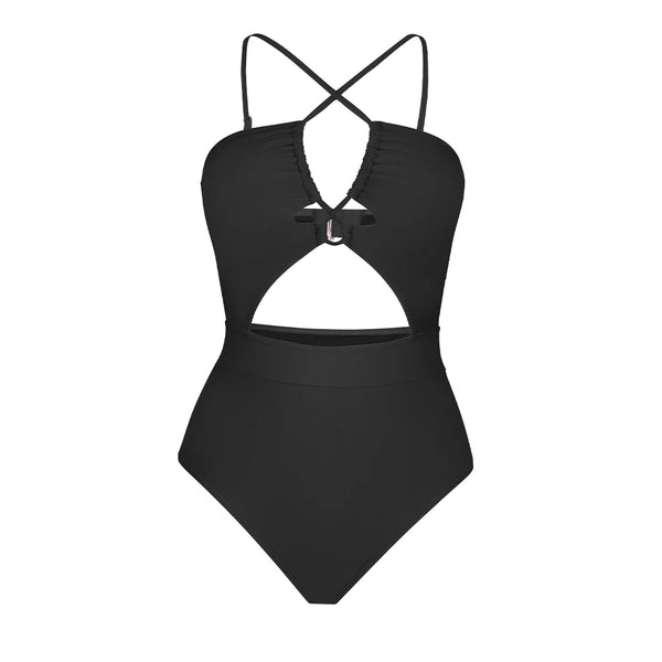 Cut Out One-Piece Backless Swimsuit Blac