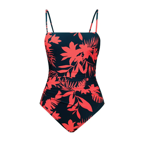 Ruched Tropical Strappy One-piece Swimsuit