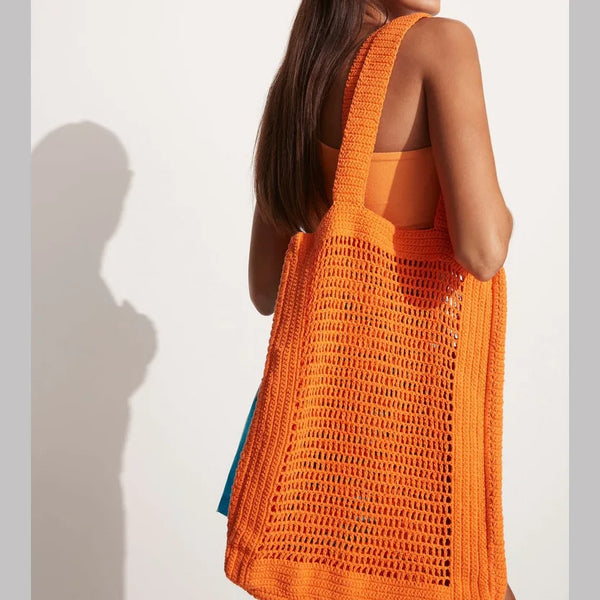 Casual Hollow Knitted Large Tote Bag orange